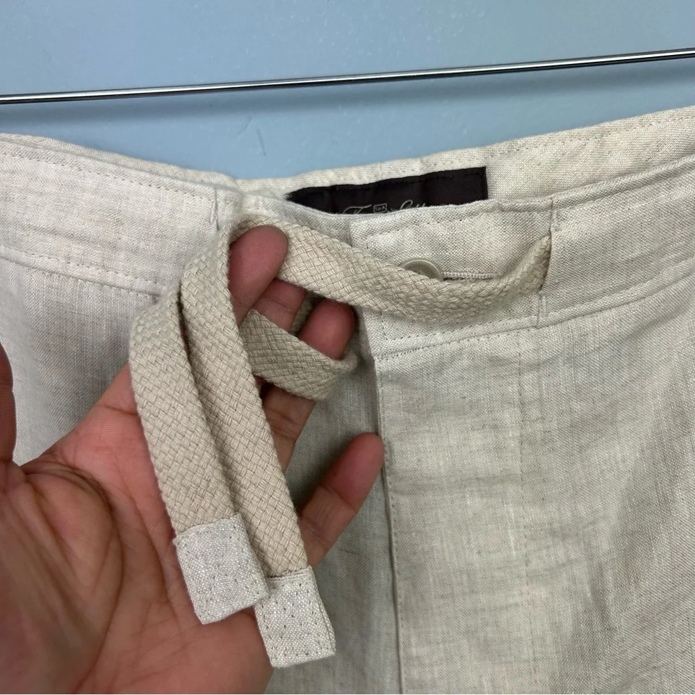Tasso Elba 100% linen Men’s 36X30 Classic fit casual Pants drawcord waist beige